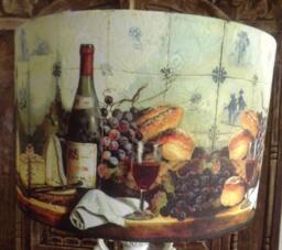 Oil Painting Lampshade , Still Life , Fruit, Wine , Bread , Kitchen By Fatta Da Mamma Free Gift - thumbnail 1