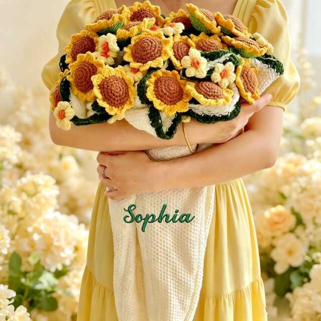 Custom Crochet Sunflower Bouquet Blanket, Embroidered Name, Graduation Gift - image 1