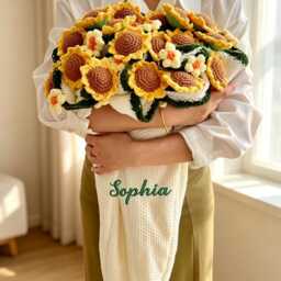 Custom Crochet Sunflower Bouquet Blanket, Embroidered Name, Graduation Gift - thumbnail 2