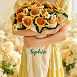 Custom Crochet Sunflower Bouquet Blanket, Embroidered Name, Graduation Gift