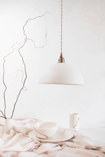 Porcelain Pendant Light, Vintage Style Handmade White Ceramic Light Fixture With Canopy - image 1