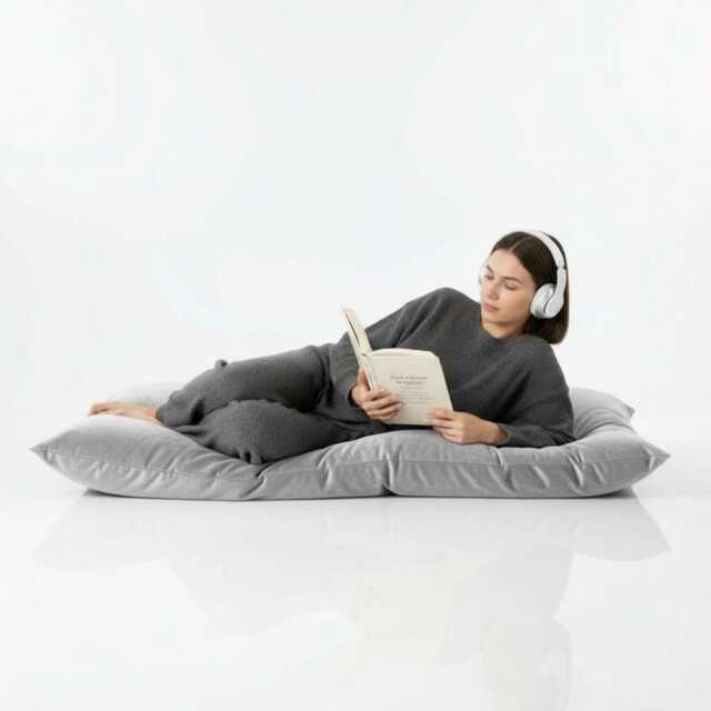 Bean Bag Plush Velvet Floor Cushion Silver Grey Rectangle Pillow - image 1