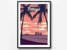 Pattaya Vintage Travel Poster Thailand Retro Wall Art - thumbnail 1