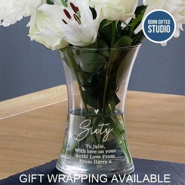 Personalised Big Age Glass Vase - Special Birthday Gift For Her Engraved Milestone 40Th, 50Th, 60Th, 70Th, 80Th, 90Th, 100Th - image 1