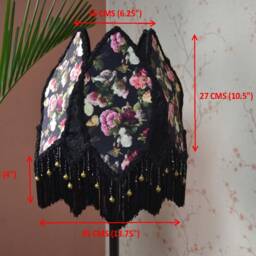 Floral Velvet Lampshade Black Rayon Fringe, Beaded Dangle - thumbnail 2