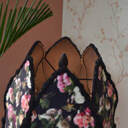 Floral Velvet Lampshade Black Rayon Fringe, Beaded Dangle - thumbnail 3