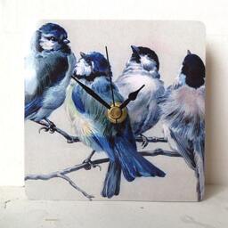 Blue Birds Desk Clock - Vintage Reproduction Art, Square Wooden - thumbnail 2