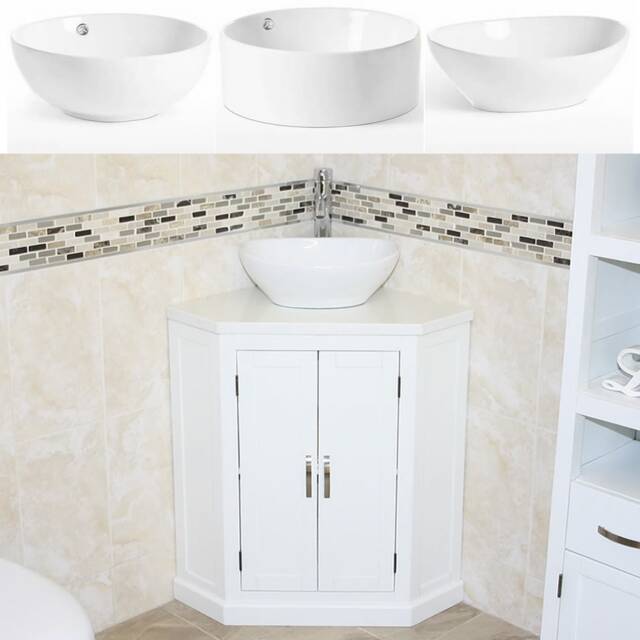 White Painted Bathroom Vanity Unit Corner Wash Stand Quartz & Ceramic Basin 501Bpwqcbc - image 1