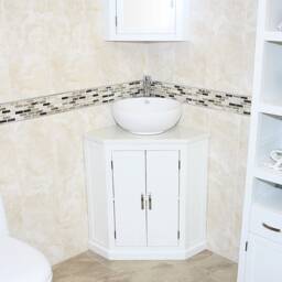 White Painted Bathroom Vanity Unit Corner Wash Stand Quartz & Ceramic Basin 501Bpwqcbc - thumbnail 2
