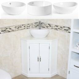 White Painted Bathroom Vanity Unit Corner Wash Stand Quartz & Ceramic Basin 501Bpwqcbc