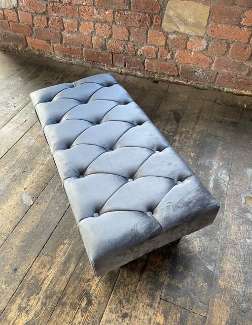 Handmade Steel Grey Velvet Chesterfield Ottoman Bench, UK Made - image 1