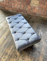 Handmade Steel Grey Velvet Chesterfield Ottoman Bench, UK Made