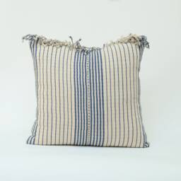 Handwoven Hill Tribe Cotton Throw Pillow Cover, Blue Striped Tassel Cushion - 20x20 - thumbnail 1