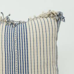 Handwoven Hill Tribe Cotton Throw Pillow Cover, Blue Striped Tassel Cushion - 20x20 - thumbnail 2