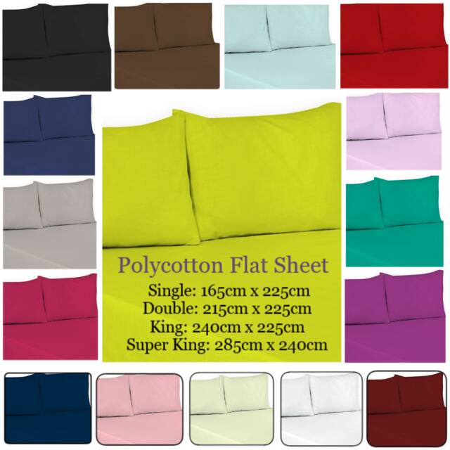 Plain Dyed Flat Sheet 100% Polycotton Bed Available in All Sizes With Separate Matching Pillowcases - image 1