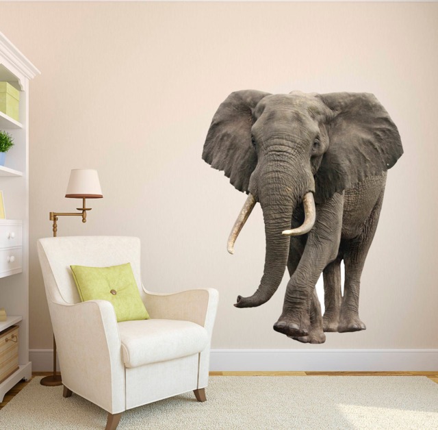 Elephant Wild African Safari Wall Decal - Mural 3D Realistic Art Bedroom Living Room Home Vinyl Decor