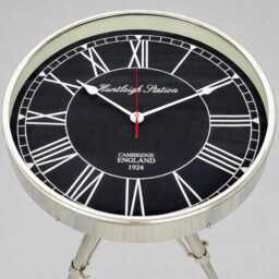 Vintage Brass Tripod Clock Coffee Table - Roman Numeral Round Antique Side Luxury Furniture Decor - thumbnail 4