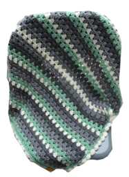 Handmade Crochet Granny Stripe Baby Blanket, Grey Mint Cream