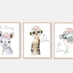 Safari Floral Animals, Nursery Prints, Decor, Girls Nursery, Bedroom - thumbnail 2
