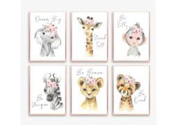 Safari Floral Animals, Nursery Prints, Decor, Girls Nursery, Bedroom - thumbnail 1