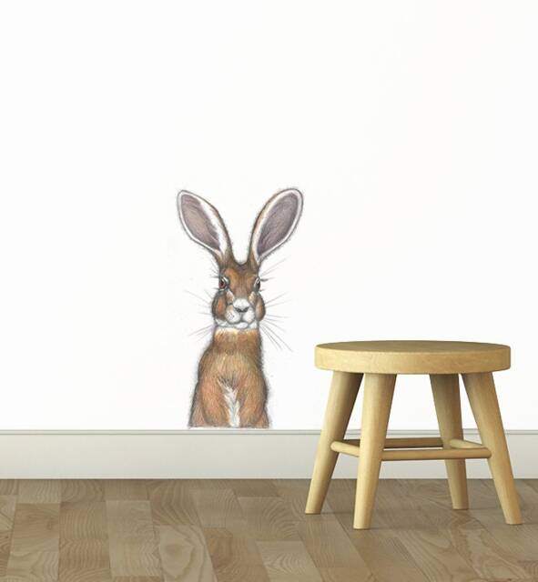Curious Hare Wall Sticker Decal - Kids Stickers, Animals Childrens Decals, Art, Room, Girl, Boy