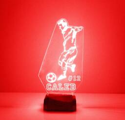 Light Up Soccer Player, Custom Engraved Night Light, Personalized Free, 16 Color Options With Remote Control, Player