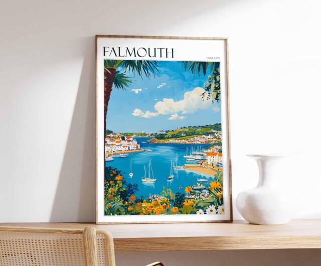 Falmouth Travel Poster Cornwall Coastal Art, UK Home Decor - image 1