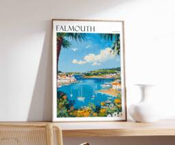 Falmouth Travel Poster Cornwall Coastal Art, UK Home Decor - thumbnail 1