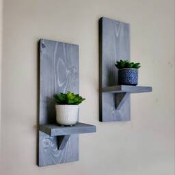 Wall Candle Sconce Pair, Rustic Wooden Shelves, Farmhouse Decor - thumbnail 3
