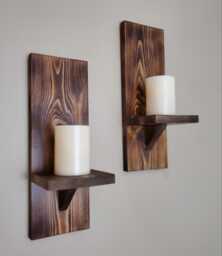 Wall Candle Sconce Pair, Rustic Wooden Shelves, Farmhouse Decor