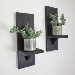 Wall Candle Sconce Pair, Rustic Wooden Shelves, Farmhouse Decor - thumbnail 2
