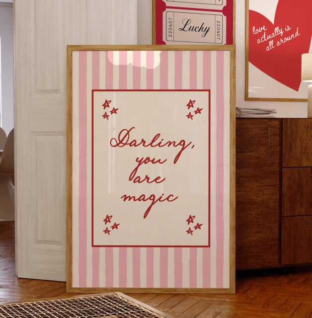 Darling You Are Magic, Pink & Red Stripes Wall Decor, Self Love Poster Quote, Motivational Print, Girly Bedroom - image 1