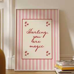Darling You Are Magic, Pink & Red Stripes Wall Decor, Self Love Poster Quote, Motivational Print, Girly Bedroom - thumbnail 3