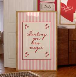 Darling You Are Magic, Pink & Red Stripes Wall Decor, Self Love Poster Quote, Motivational Print, Girly Bedroom - thumbnail 1