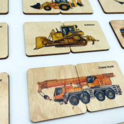 Wooden Construction Truck Matching Puzzle Game/ Homeschool Montessori Toddler Kids Car Activity - thumbnail 4