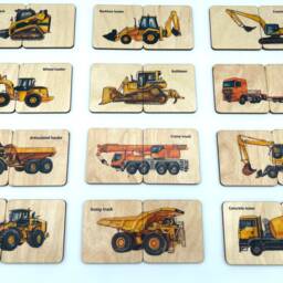Wooden Construction Truck Matching Puzzle Game/ Homeschool Montessori Toddler Kids Car Activity - thumbnail 2