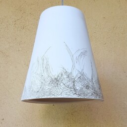 Handmade Ceramic Pendant Lamp Off White Cone Light With Scratched Texture - thumbnail 2