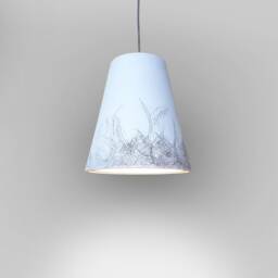 Handmade Ceramic Pendant Lamp Off White Cone Light With Scratched Texture - thumbnail 3