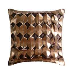 "Faux Leather Brown Orange Couch Cushion 16""x16" - thumbnail 1