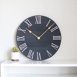 Handmade Dark Grey Wooden Wall Clock - Mid-Century Modern Decor - thumbnail 1