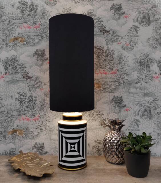 Extra Tall Drum Lampshade in Black Velvet, 50cm Height - image 1