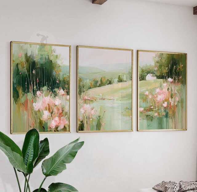 Set Of 3 Meadow Landscape Posters, Colorful Impressionist Wall Art Prints, Nature Field Painting Style Home Decor - image 1
