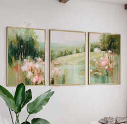 Set Of 3 Meadow Landscape Posters, Colorful Impressionist Wall Art Prints, Nature Field Painting Style Home Decor - thumbnail 1