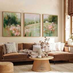 Set Of 3 Meadow Landscape Posters, Colorful Impressionist Wall Art Prints, Nature Field Painting Style Home Decor - thumbnail 2