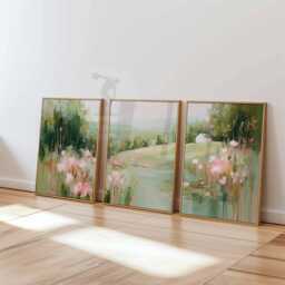 Set Of 3 Meadow Landscape Posters, Colorful Impressionist Wall Art Prints, Nature Field Painting Style Home Decor - thumbnail 3