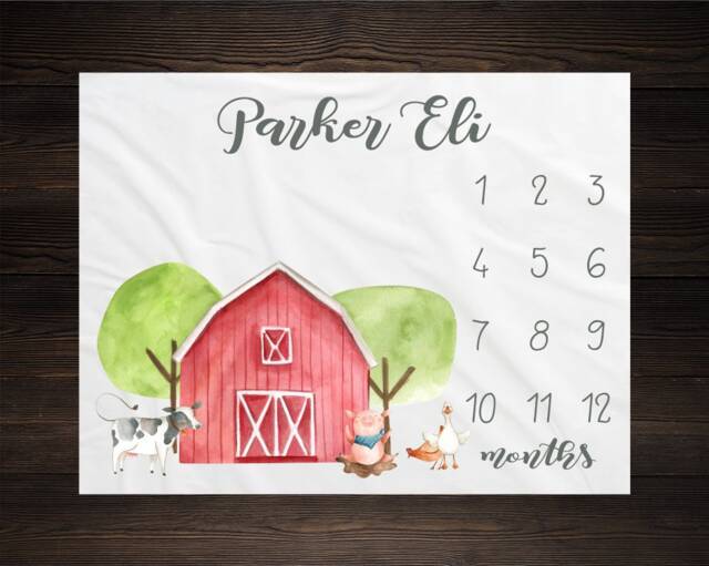 Farm Animal Milestone Blanket Month Baby Growth Tracker Soft Fleece Shower Gift Newborn Boy Watch Me Grow Barn - image 1
