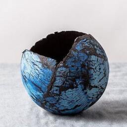 Large Blue & Black Ceramic Pot - Modern Succulent Planter - thumbnail 3
