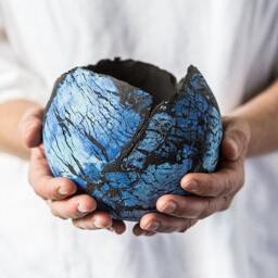 Large Blue & Black Ceramic Pot - Modern Succulent Planter - thumbnail 2