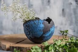Large Blue & Black Ceramic Pot - Modern Succulent Planter