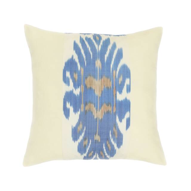 Ivory Cream & Light Blue Silk Ikat Throw Pillow Cover 18 X - Decorative Dust & Beige Square Case Designer - image 1